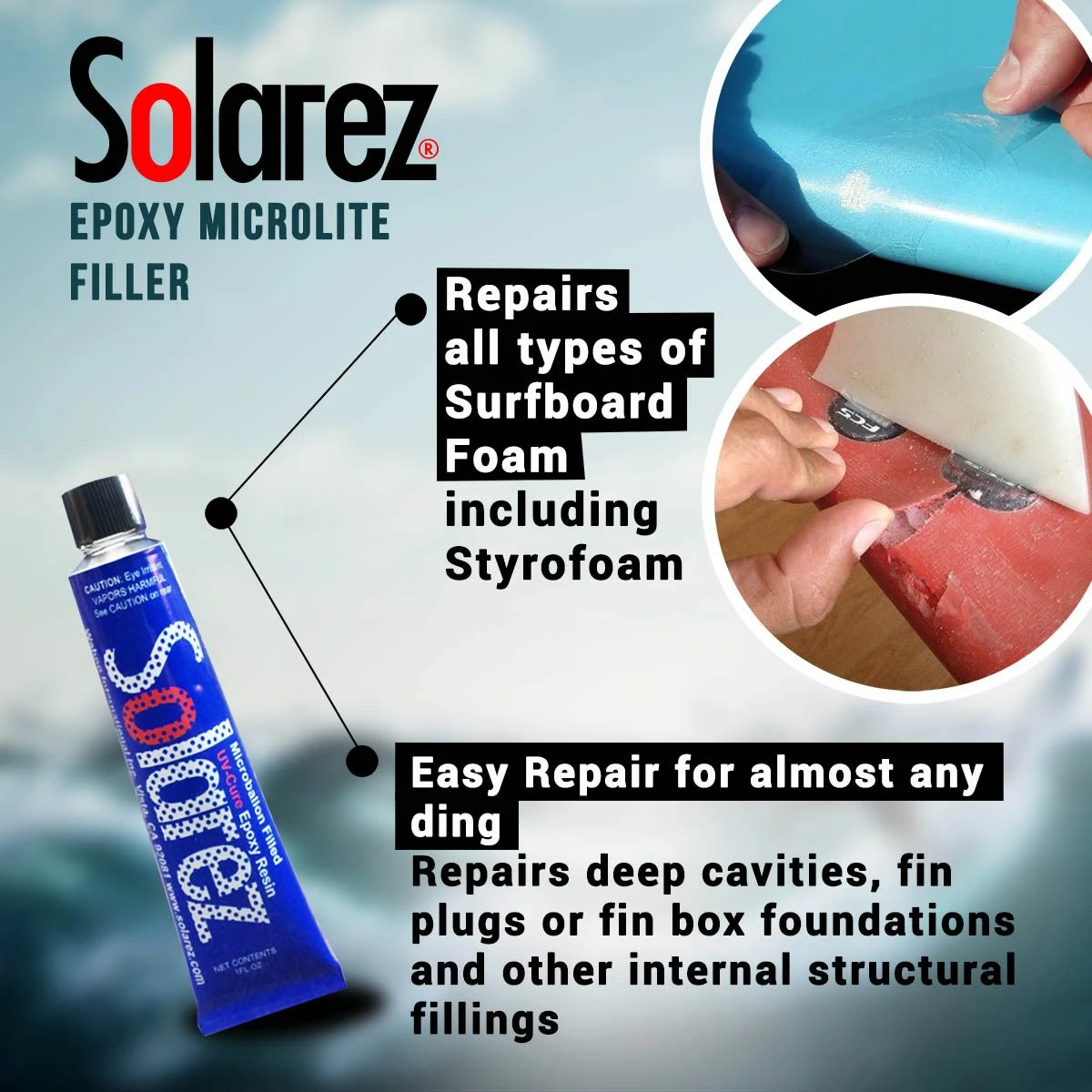 Solarez Epoxy Microlite Filler 1 OZ - Reparations Lim 4 Solarez Epoxy Microlite Filler 1 OZ - Reparations Lim - Billede 4